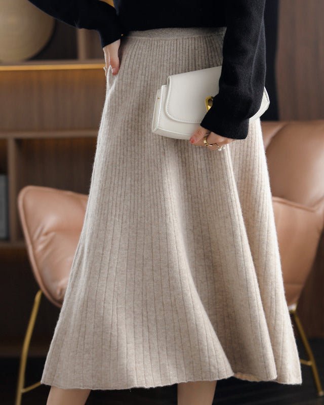 Pure Wool Over-The-Knee Knitted Versatile Skirt