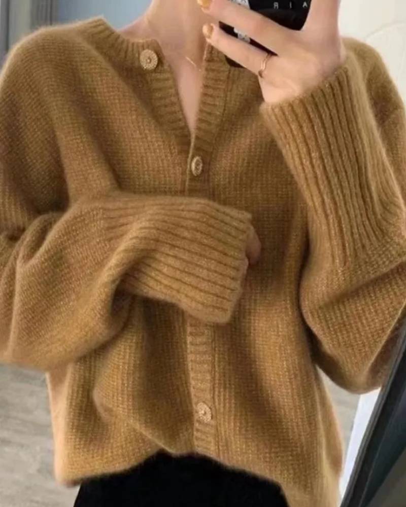 Round Neck Cashmere Short Cardigan