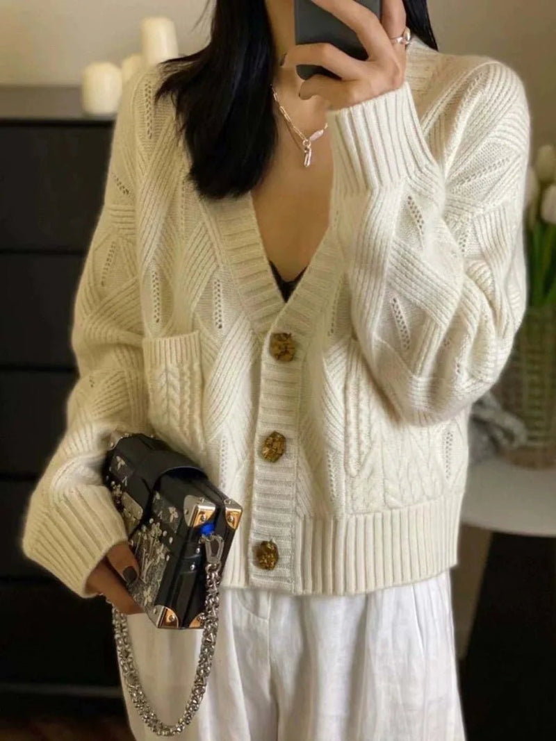 V-Neck Wool Knitted Cardigan