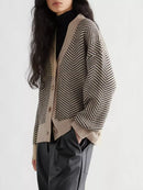 Oversized V-Neck Striped Cardigan