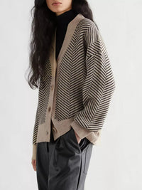 Oversized V-Neck Striped Cardigan