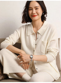 100% Cashmere Knitted Turn-down Collar Shirt