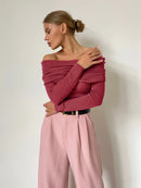 Off Shoulder Slim Fit Knitted Pullover