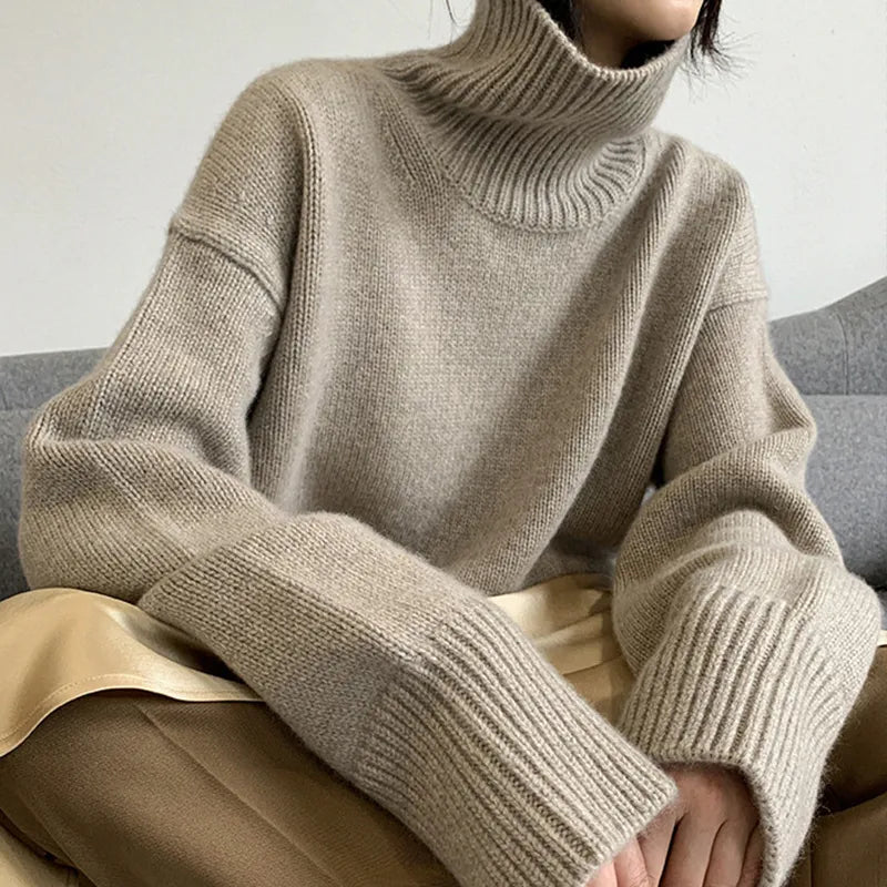 Loose High Neck Wool Pullover Sweater