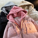 Fake Two-Pieces Letter Embroidered Hooded Down Jacket