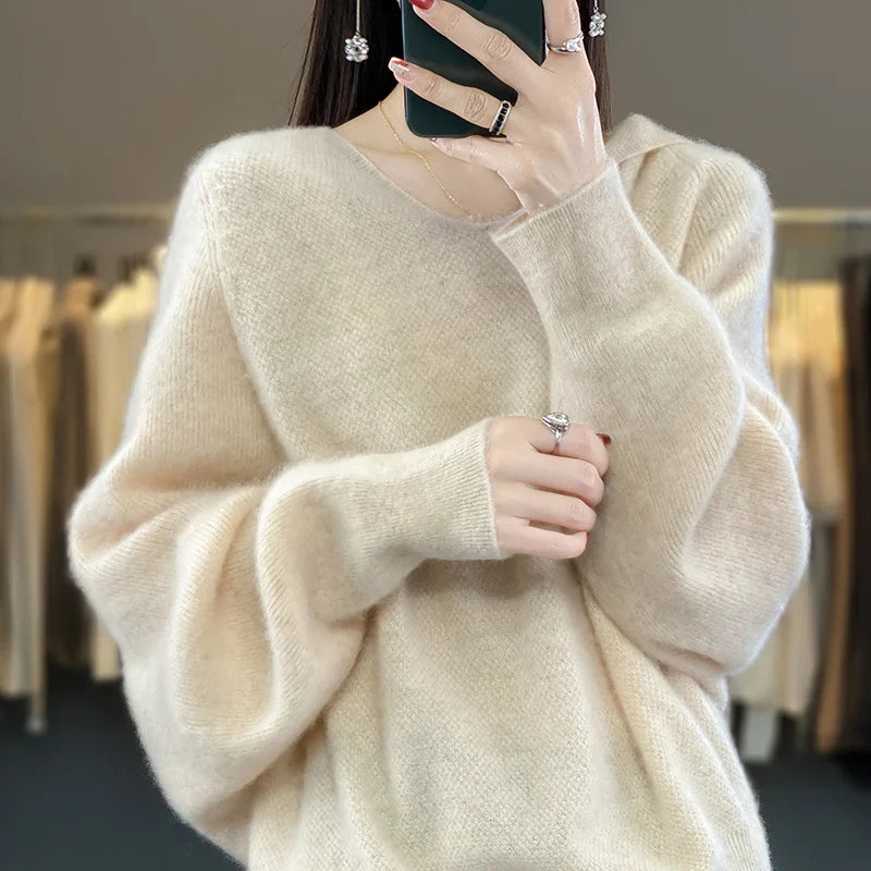 Hooded 100% Wool Knitted Sweater