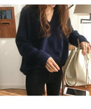 Gentle Herd Slouchy V-neck Wool Sweater