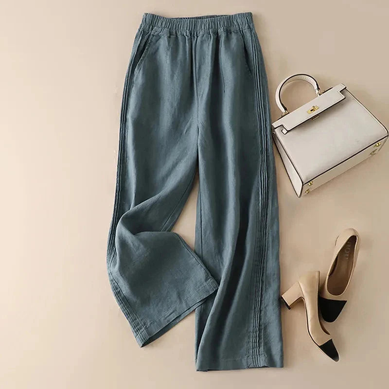 Cotton-Linen Blended Wide Leg Trousers