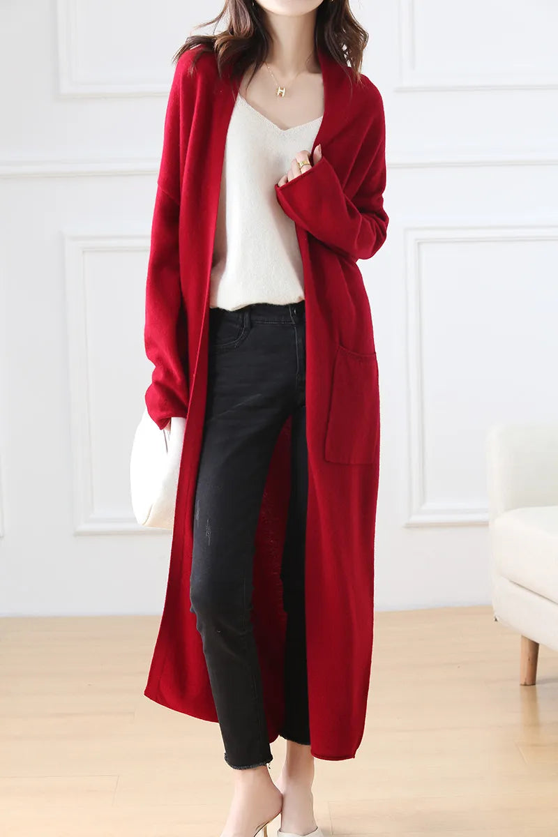 Open Front 100% Merino Wool Long Cardigan