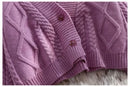 Lantern Sleeve Geometric Knitted Short Cardigan