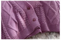 Lantern Sleeve Geometric Knitted Short Cardigan