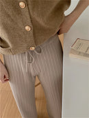 Drawstring Ribbed Knitted Wide Leg Sweatpants