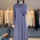 100% Pure Wool Knitted A-Line Long Sleeves Dress