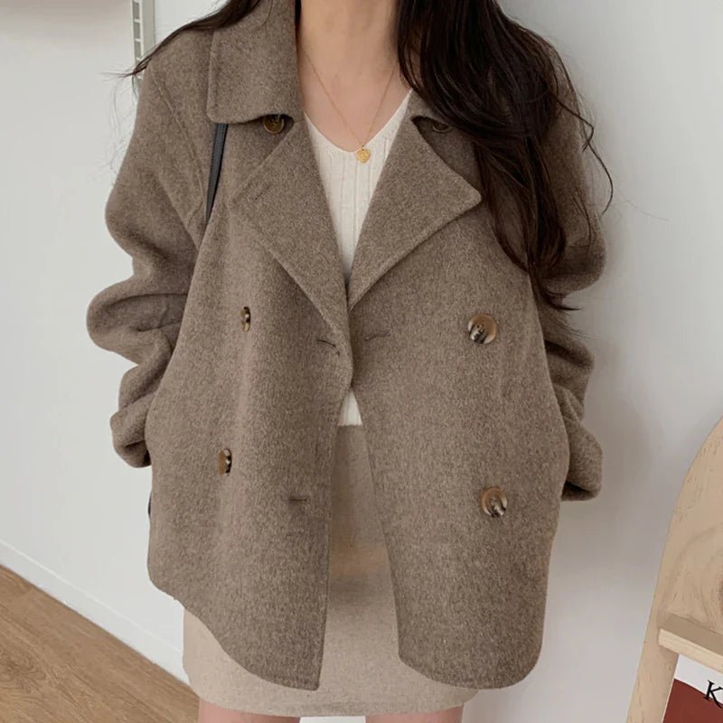 Turn Down Collar Double Breasted Short Coat