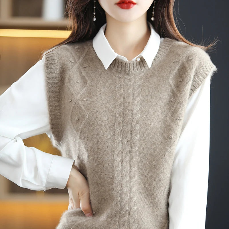O-Neck 100% Wool Sweater Vest
