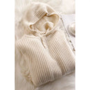 Button Detail Ribbed Wool Hoodie