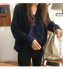 Gentle Herd Slouchy V-neck Wool Sweater