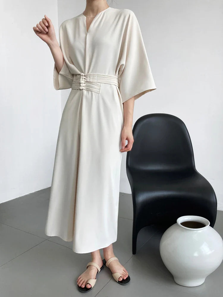 Long Sleeve V-neck Slim Waist Dress
