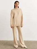 Half Turtleneck Sweater & Wide Leg Pants Knitted Set