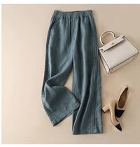 Cotton-Linen Blended Wide Leg Trousers