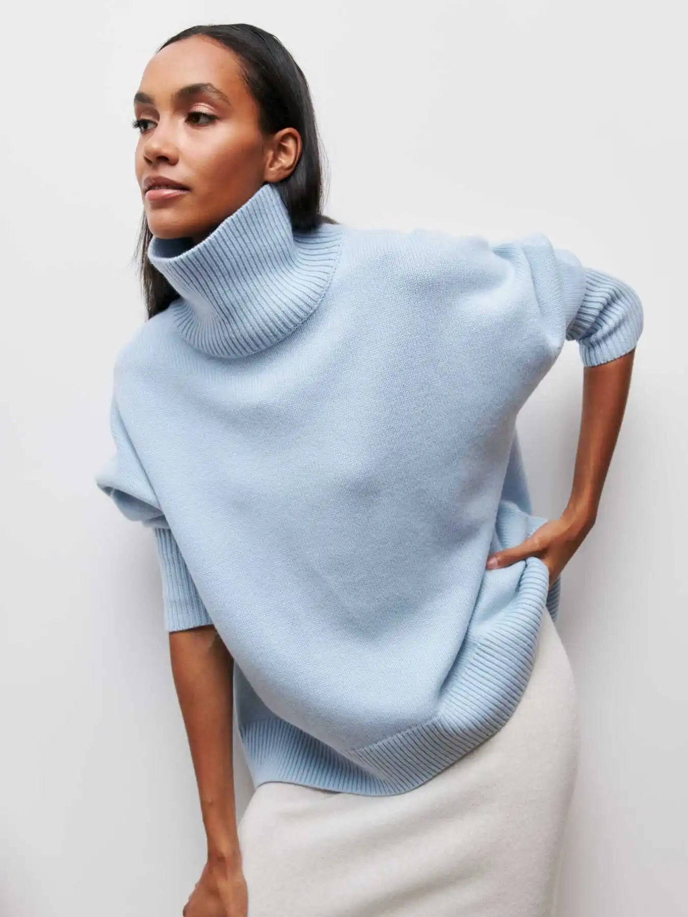 Oversized Solid Turtleneck Sweater