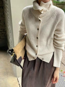 High Neck Pure Wool Short Cardigan