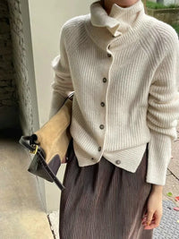 High Neck Pure Wool Short Cardigan