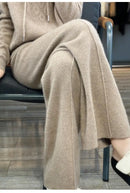 Drawstring High Waist Wide-Leg Wool Pants