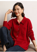 100% Cashmere Knitted Turn-down Collar Shirt