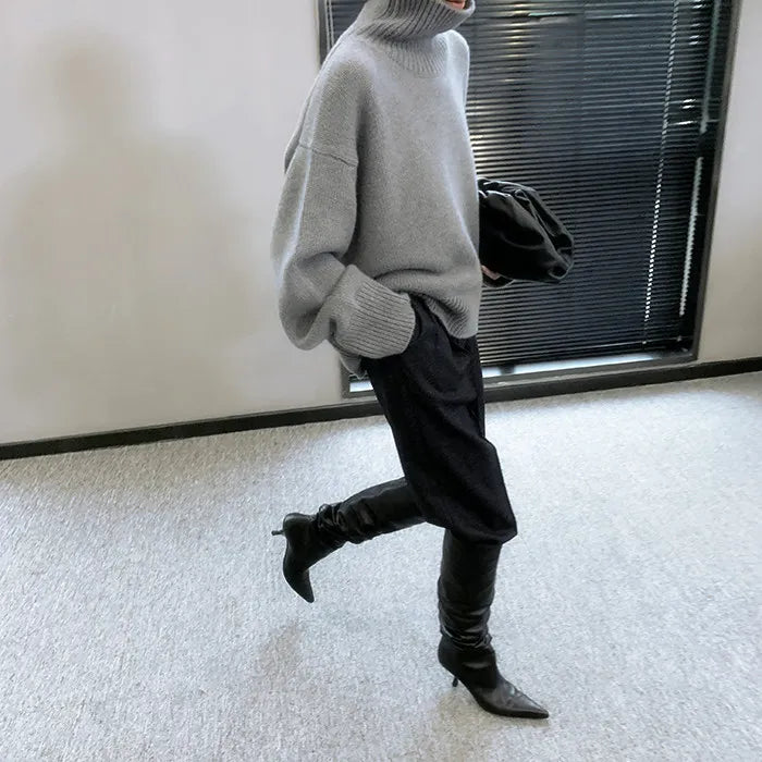 Loose High Neck Wool Pullover Sweater