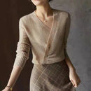 Designers' V-neck Wool Sweater with Asymmetrical Buttons