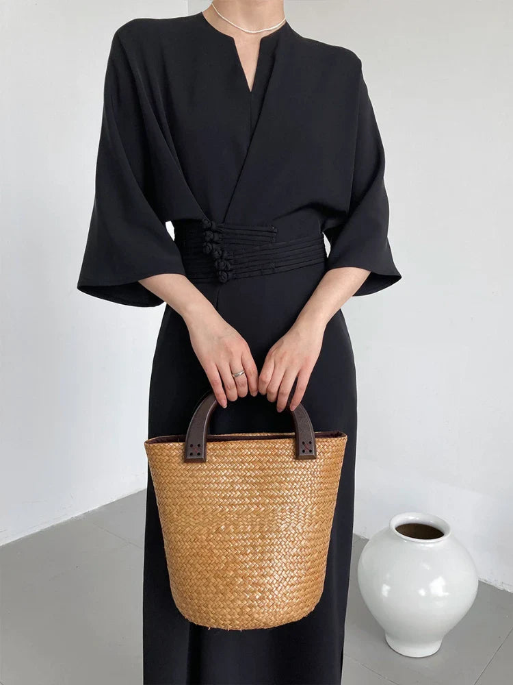 Long Sleeve V-neck Slim Waist Dress
