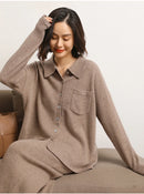 100% Cashmere Knitted Turn-down Collar Shirt