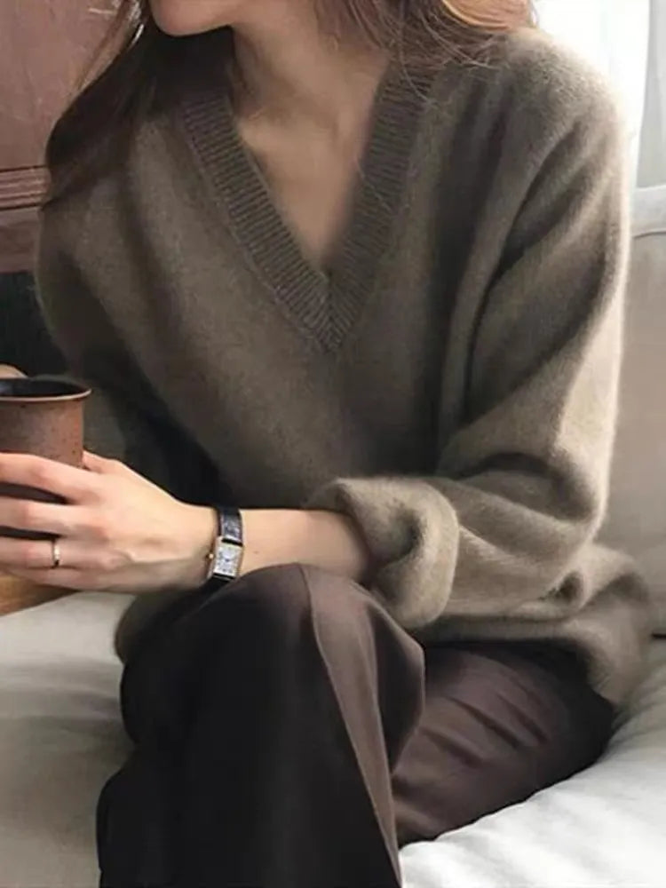 Gentle Herd Slouchy V-neck Wool Sweater