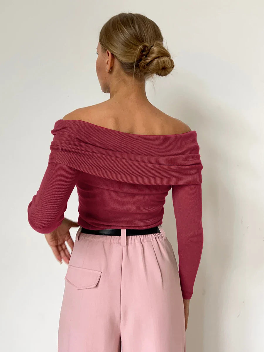 Off Shoulder Slim Fit Knitted Pullover
