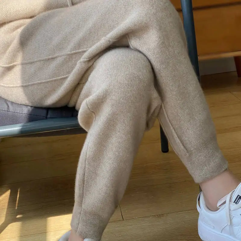 High Waist Drawstring Wool Knitted Pants