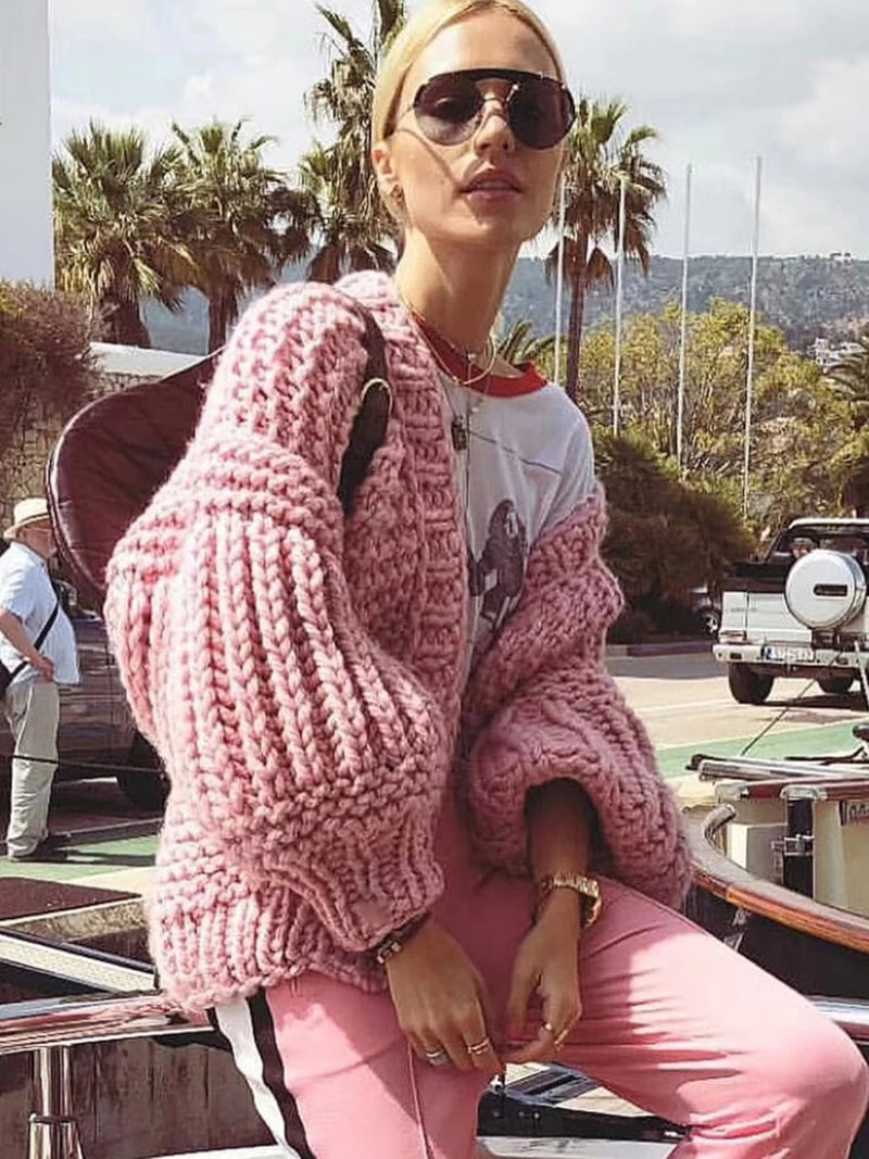 Bohemian Style Knitted Lantern Sleeve Sweater Cardigan