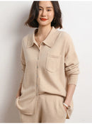 100% Cashmere Knitted Turn-down Collar Shirt