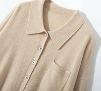 100% Cashmere Knitted Turn-down Collar Shirt