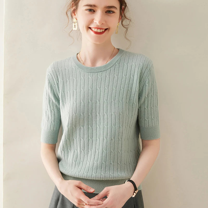 100% Cashmere Short Sleeve Pullover Sweatshirt
