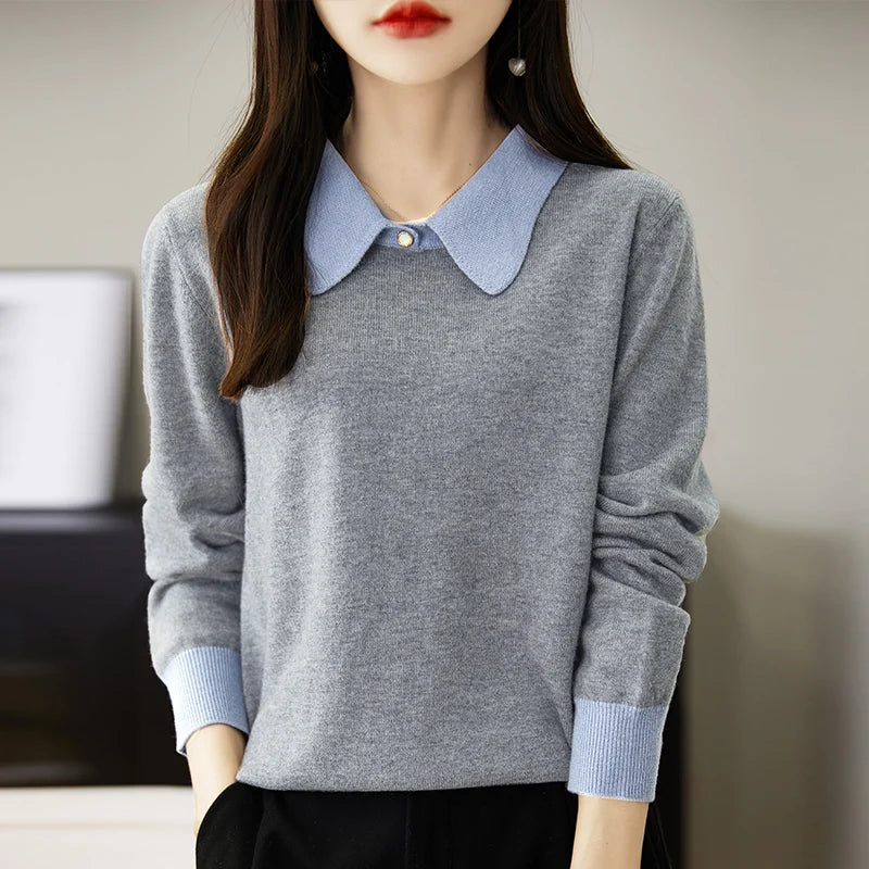 Merino Wool Contrast Colors POLO Collar Pullovers