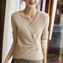 Designers' V-neck Wool Sweater with Asymmetrical Buttons