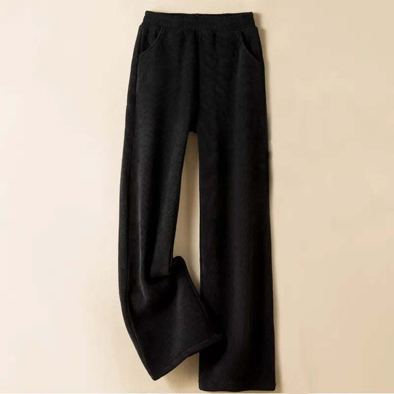 Elastic Waist Corduroy Fleece Wide leg Pants