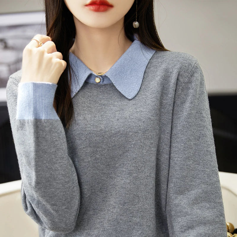 Merino Wool Contrast Colors POLO Collar Pullovers