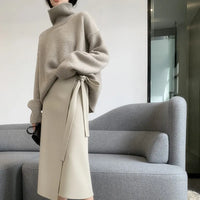 Loose High Neck Wool Pullover Sweater