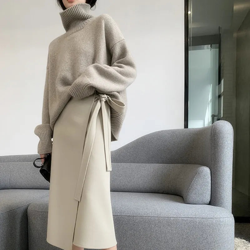 Loose High Neck Wool Pullover Sweater
