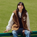 Imitation Lamb Fur Color Block Loose Letter Jacket