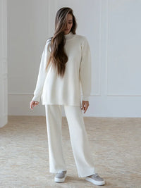 Half Turtleneck Sweater & Wide Leg Pants Knitted Set