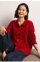 100% Cashmere Knitted Turn-down Collar Shirt