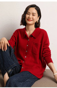 100% Cashmere Knitted Turn-down Collar Shirt